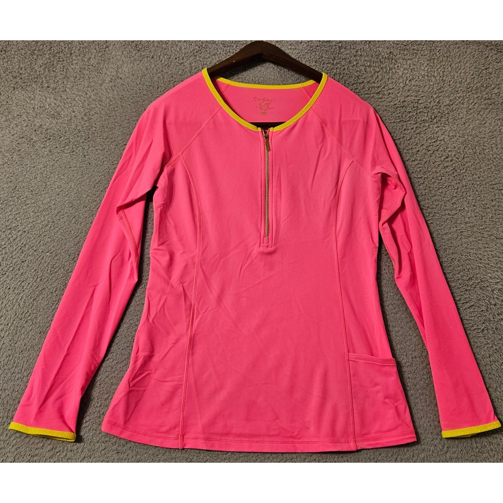 Lilly Pulitzer‎ Luxletic Neon Pink Long Sleeve 1/4 Zip Athletic Top Medium 23590